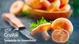  Presentation with saffron - Colorful PPT theme enhanced with forest restaurant - raw wild saffron milk cap backdrop and a ocean colored foreground