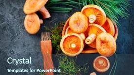  Presentation with saffron - PPT layouts with forest restaurant - raw wild saffron milk cap background and a ocean colored foreground