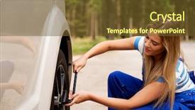  Presentation with female mechanic - PPT layouts having forest service - female mechanic changing tire background and a tawny brown colored foreground