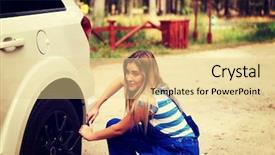  Presentation with female mechanic - PPT layouts with forest service - female mechanic changing tire background and a blonde colored foreground