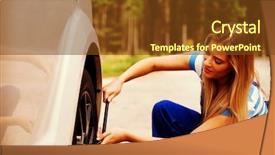  Presentation with female mechanic - Audience pleasing slide set consisting of forest service - female mechanic changing tire backdrop and a tawny brown colored foreground