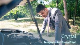  Presentation with car - Slide set having forest service - man in suit looking background and a ocean colored foreground