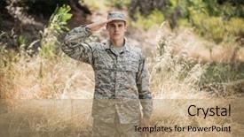  Presentation with boot camp - Presentation theme with forest service - portrait of military soldier giving background and a coral colored foreground