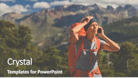  Presentation with mountains - PPT theme enhanced with forest stranded - pretty female hiker in high background and a dark gray colored foreground