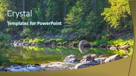  Presentation with forest stream - Audience pleasing theme consisting of forest-stream-charming-yosemite-valley backdrop and a ocean colored foreground