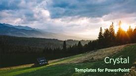  Presentation with clouds - Colorful slide set enhanced with forest-under-mountain-peaks backdrop and a tawny brown colored foreground