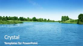  Presentation with green lake - Cool new slides with forest water - blue sky and green trees backdrop and a teal colored foreground