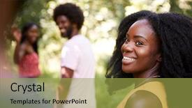  Presentation with black woman - Presentation design featuring forest with friends turn background and a yellow colored foreground