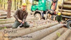  Presentation with loading - Cool new theme with forest-worker-after-harvesting-wood backdrop and a coral colored foreground