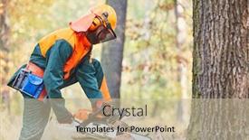  Presentation with chainsaw - Slides with forest-worker-as-a-lumberjack background and a mint green colored foreground