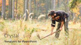  Presentation with seedling - Slide deck enhanced with population growth - forest worker digs a hole background and a blonde colored foreground