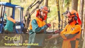  Presentation with wood harvest - Beautiful theme featuring forest-workers-as-lumberjacks-plan backdrop and a violet colored foreground