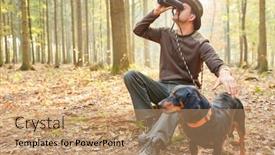  Presentation with hunting - Audience pleasing slide deck consisting of forester with hare as a hunting dog observes nature with the binoculars backdrop and a coral colored foreground
