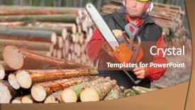  Presentation with chain - Colorful presentation theme enhanced with forestry worker - lumberjack with chain saw working backdrop and a red colored foreground