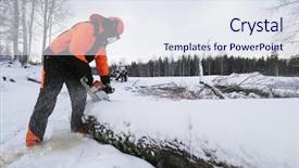  Presentation with forestry - Slide deck consisting of forestry worker - lumberjack woodcutter in action winter background and a  colored foreground