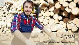  Presentation with forestry - Beautiful theme featuring forestry worker - successful lumber with cart working backdrop and a lemonade colored foreground