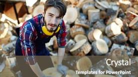  Presentation with srping tree - Slide set consisting of forestry worker - young forester working with tree background and a violet colored foreground