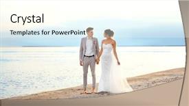  Presentation with beach wedding - PPT theme consisting of forever young - happy wedding couple walking background and a cream colored foreground