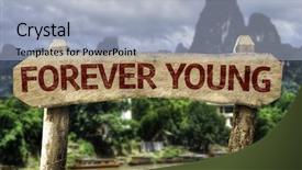  Presentation with blue aged wood sign - PPT theme featuring forever young wooden sign background and a light blue colored foreground