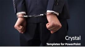  Presentation with hand handcuffs - Presentation enhanced with forfit - close now arrested men hand background and a  colored foreground