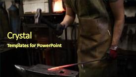  Presentation with hot metal - Presentation with forge - blacksmith in uniform standing background and a wine colored foreground