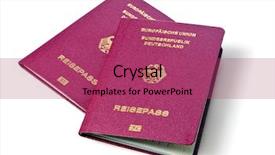  Presentation with german - Presentation design consisting of forgery - german passports isolated on white background and a violet colored foreground