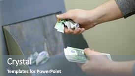  Presentation with fake braces - Beautiful PPT layouts featuring forgery - man crumples fake banknotes backdrop and a gray colored foreground