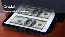  Presentation with 3d printing print concept metallic - PPT layouts featuring forgery - printer printing fake dollar bills background and a  colored foreground