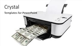  Presentation with bills - Presentation design enhanced with forgery - printer printing fake dollar bills background and a white colored foreground