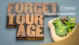  Presentation with personal development - Beautiful PPT theme featuring forget-your-age-inspirational-advice backdrop and a mint green colored foreground