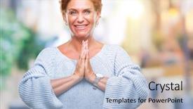  Presentation with mom praying hands - Presentation theme consisting of forgive - atrractive senior caucasian redhead woman background and a light blue colored foreground