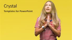  Presentation with woman praying over bible - Slide deck having forgive - young beautiful blonde woman background and a yellow colored foreground
