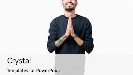 Presentation with praying hands - Colorful presentation enhanced with forgive - young handsome man over isolated backdrop and a white colored foreground