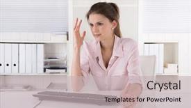  Presentation with angry - Colorful theme enhanced with forgotten - angry and shocked young woman backdrop and a soft green colored foreground