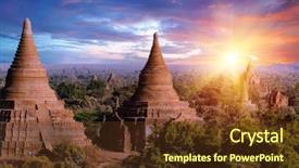  Presentation with myanmar bagan - PPT theme enhanced with forgotten - beautiful sunrise over old pagodas background and a tawny brown colored foreground