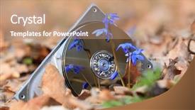  Presentation with hard disk - PPT layouts with forgotten - broken computer hard disk background and a coral colored foreground