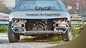  Presentation with car engine - Beautiful slide set featuring forgotten - front part of a wrecked backdrop and a light blue colored foreground