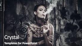  Presentation with spooky - Colorful presentation design enhanced with forgotten - smoking tattooed beautiful woman backdrop and a dark gray colored foreground