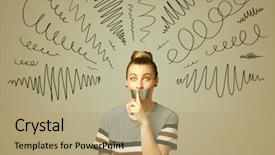  Presentation with woman covering man mouth hand - Beautiful PPT layouts featuring forgotten - young woman with taped mouth backdrop and a coral colored foreground