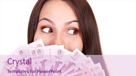  Presentation with russian - Cool new PPT theme with forign exchange - woman with money russian rouble backdrop and a  colored foreground
