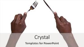  Presentation with human being - Slides featuring fork and knife being held background and a light gray colored foreground
