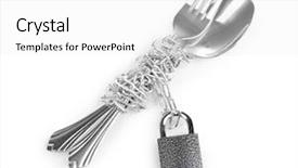  Presentation with padlock - Cool new slide deck with fork and spoon with chain backdrop and a white colored foreground