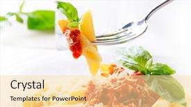  Presentation with penne pasta - Colorful PPT layouts enhanced with fork italian cuisine mediterranean food backdrop and a blonde colored foreground
