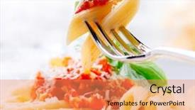  Presentation with penne pasta - Slide set having fork italian cuisine mediterranean food background and a coral colored foreground