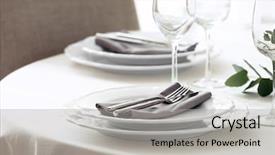  Presentation with elegant table setting - Cool new PPT theme with fork knife - elegant table setting for dinner backdrop and a light gray colored foreground