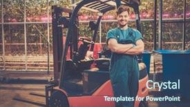  Presentation with lift truck - Amazing PPT layouts having fork lift - farmer and his reach truck backdrop and a ocean colored foreground