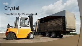  Presentation with lift truck - Colorful PPT layouts enhanced with fork lift - forklift loader for warehouse works backdrop and a light blue colored foreground