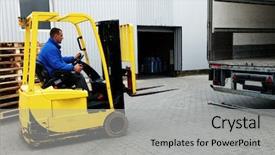  Presentation with truck driver - Beautiful PPT theme featuring fork lift - forklift truck with driver backdrop and a light gray colored foreground