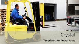  Presentation with truck driver - Audience pleasing presentation theme consisting of fork lift - forklift truck with driver backdrop and a soft green colored foreground