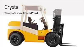  Presentation with lift - Presentation design featuring fork lift - image of loader background and a light gray colored foreground